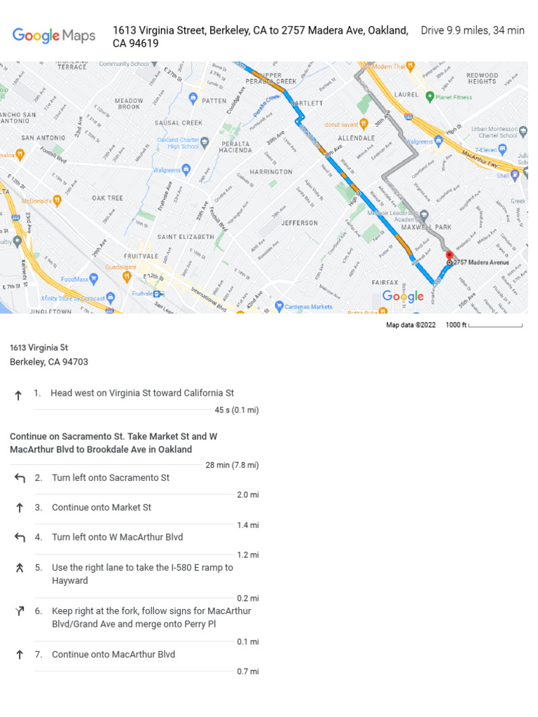 1613 Virginia Street, Berkeley, CA To 2757 Madera Ave, Oakland, CA ...
