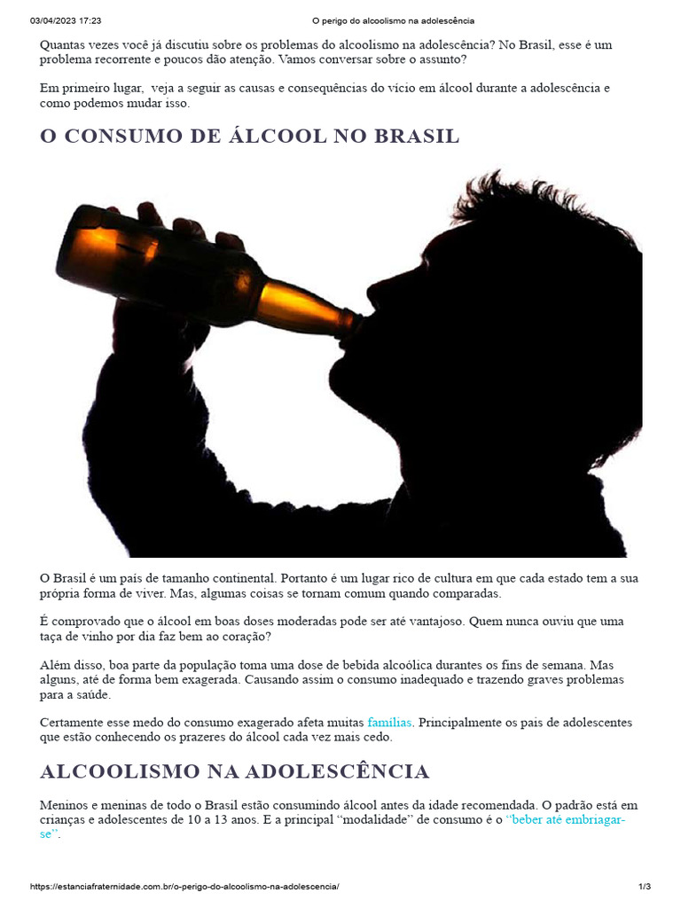Alcoolismo na Adolescência: Causas e Consequências | PDF | Bebidas ...