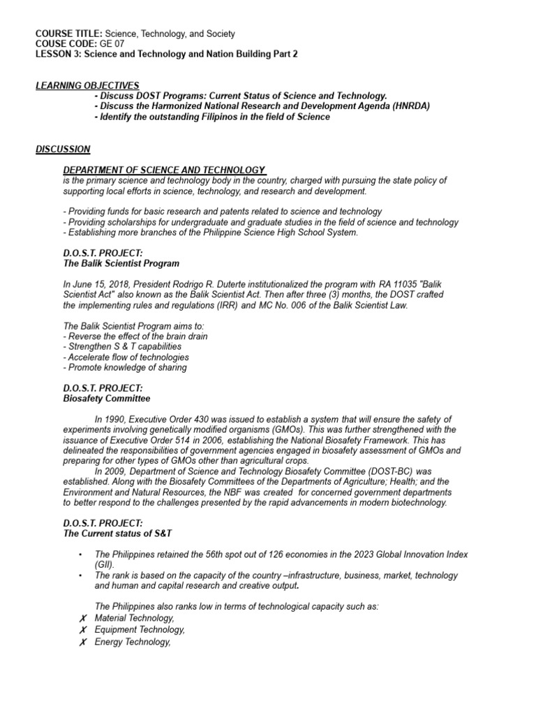 DOST Programs and Science in the Philippines | PDF | Science ...