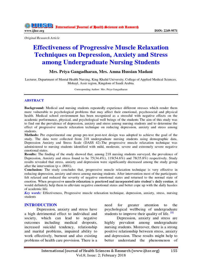 Effectiveness of Progressive Muscle Rela | PDF | Relaxation (Psychology ...