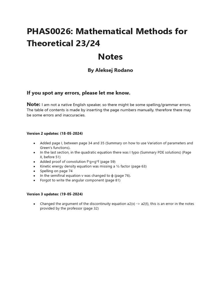 Theoretical Math Methods Notes | PDF | Teaching Methods & Materials