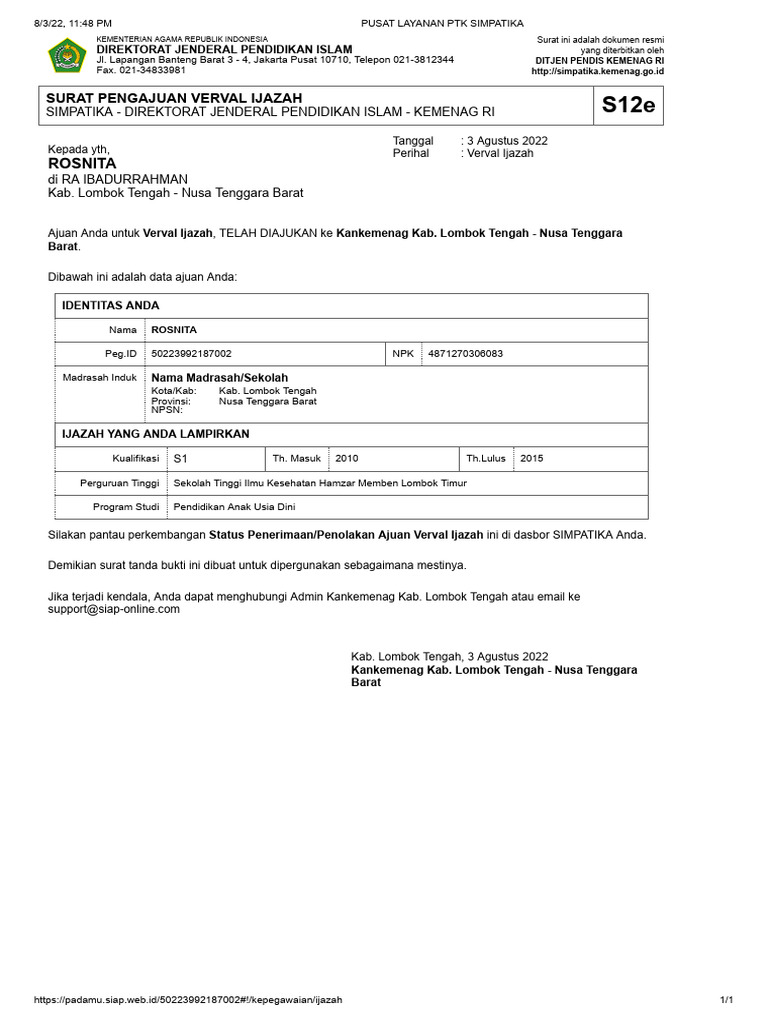 Ajaun verval ijazah rosnita pdf