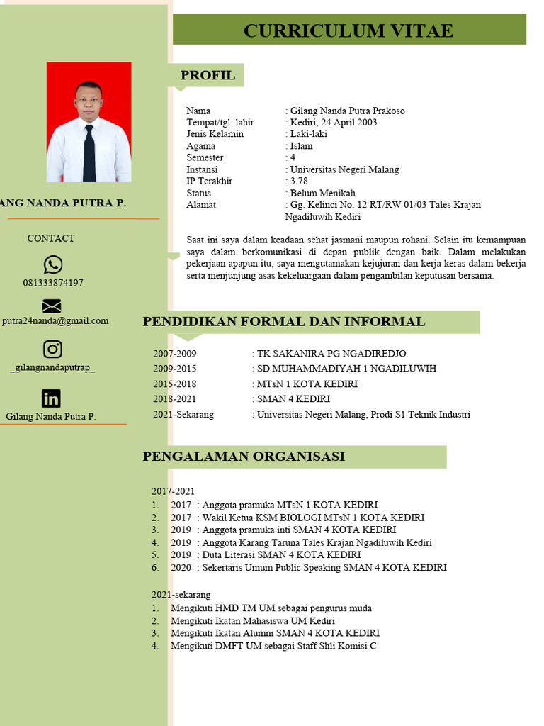 Gilang Nanda Putra Prakoso CV | PDF | Kesehatan Holistik