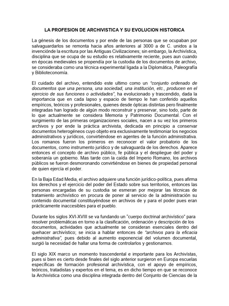 Evolución Histórica de la Archivística | PDF | Archivo | Gestión de ...