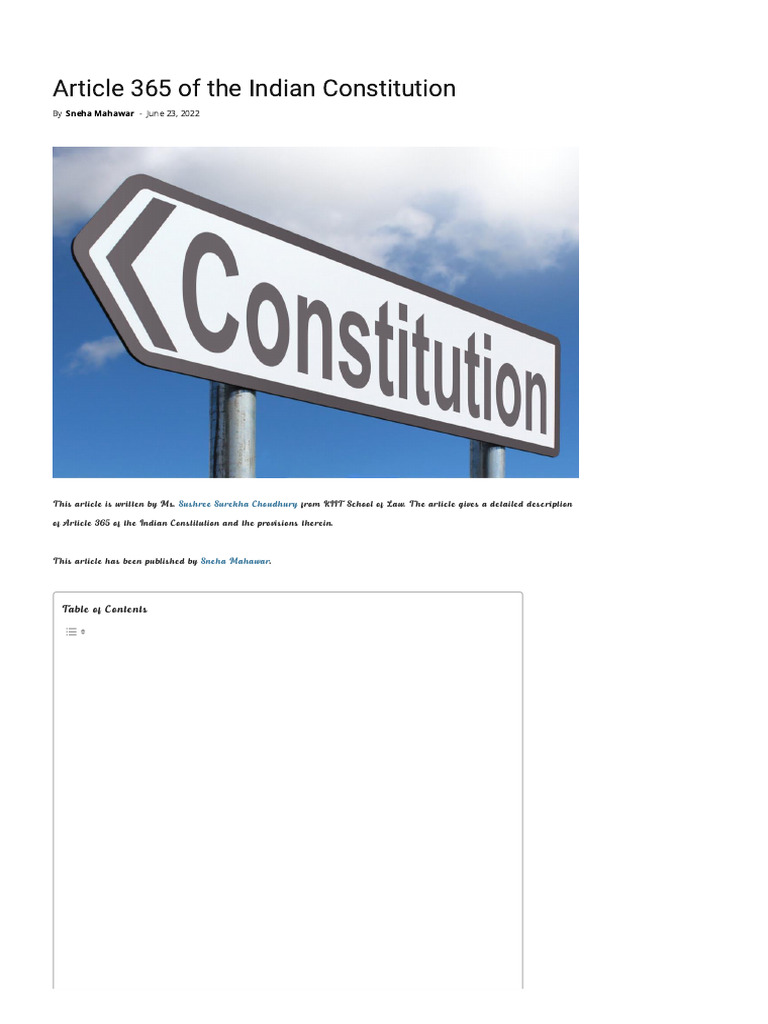 Understanding Article 365 in India | PDF | Supreme Court Of India ...