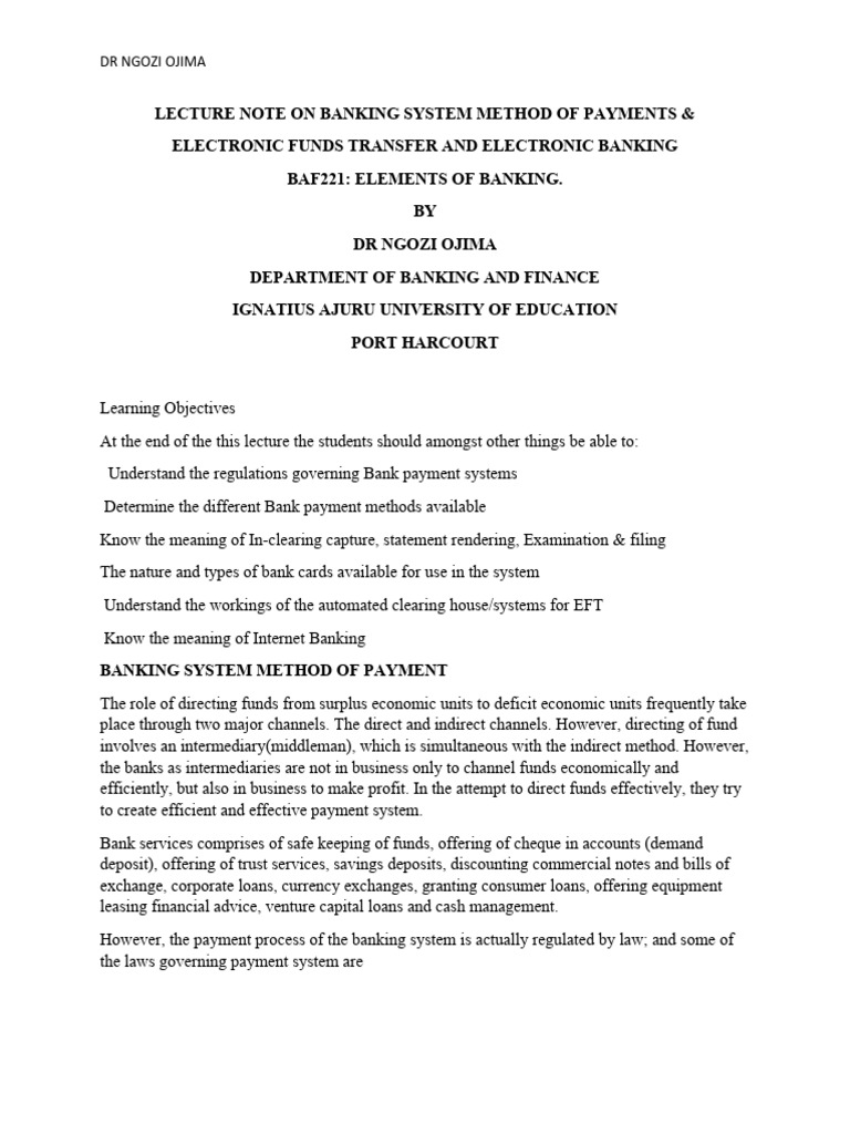 B anking system method of payments pdf cheque negotiable instrument