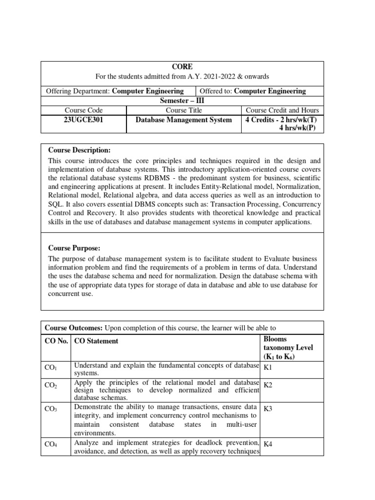 B tech dbms syllabus 1 pdf databases relational database