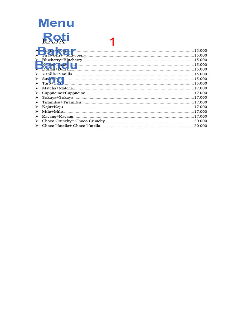 Rasa Menu: Varieties and Prices | PDF