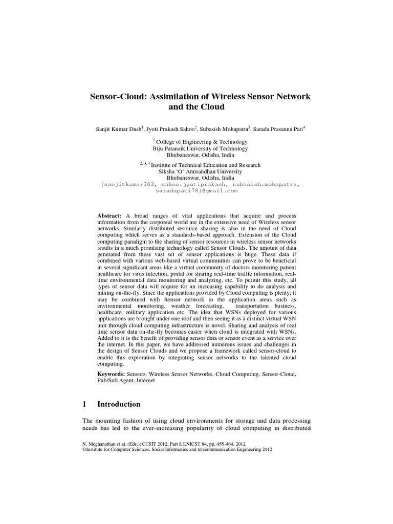 Sensor-Cloud Integration Framework | PDF | Cloud Computing | Computer ...