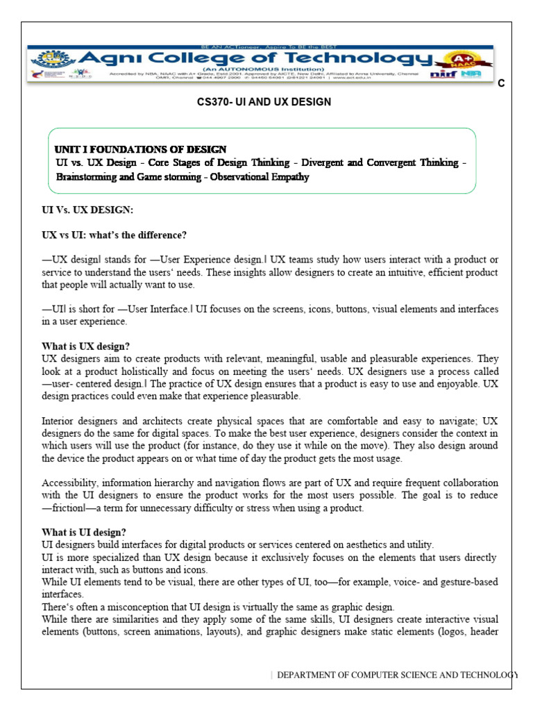 Software Practices Unit 1 Pdf Design Thinking User Interface