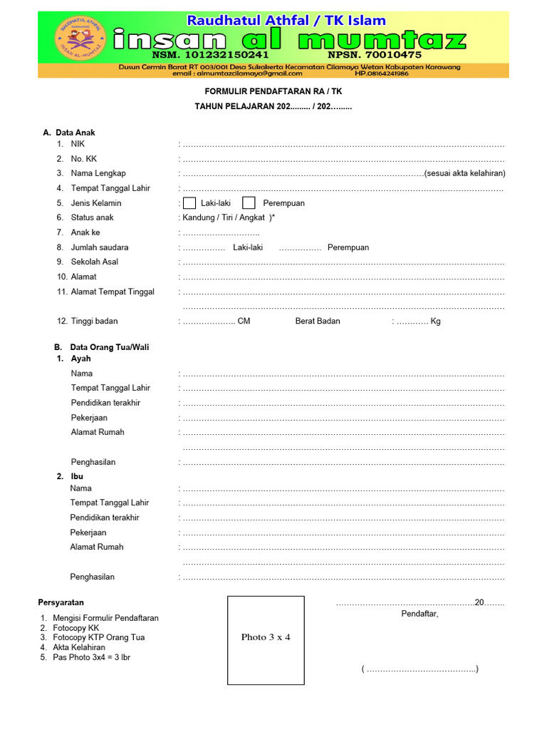 Formulir Ppdb Ra Pdf