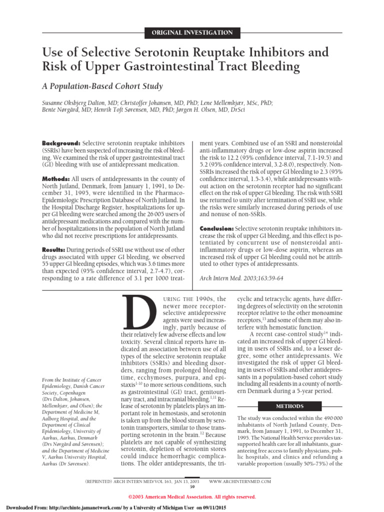 SSRIs and Upper GI Bleeding Risk Study | PDF | Selective Serotonin ...