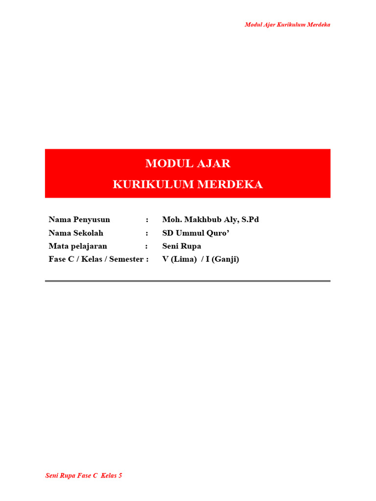 Modul Ajar Seni Rupa Kelas 5 SD | PDF