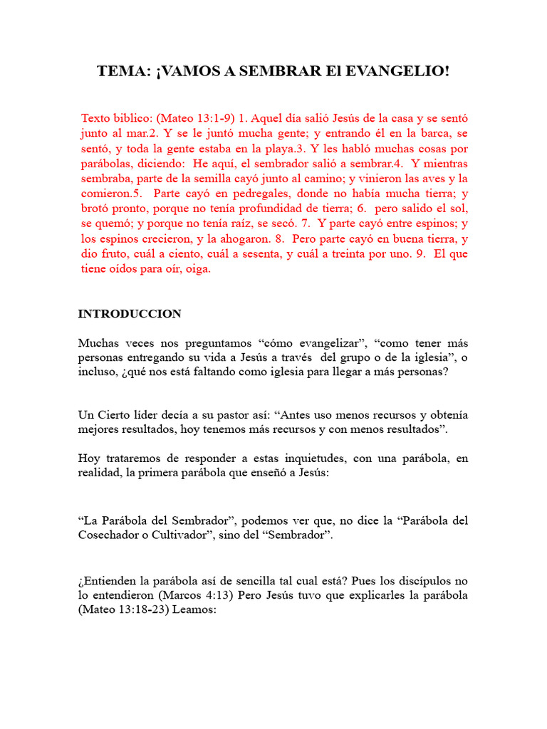 Sembrando El Evangelio | PDF | Parábolas de Jesús | Jesús