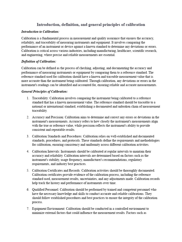 Introduction Definition and General Principles of Calibration | PDF ...