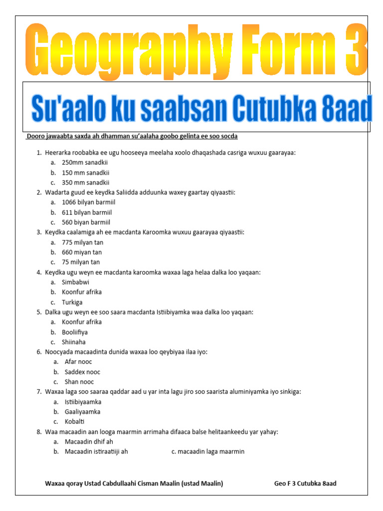 Geography Form 3 Chapter 8 | PDF