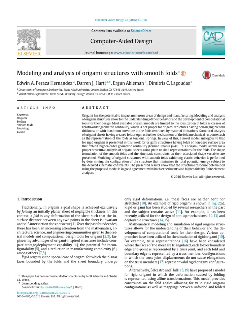 Modeling and Analysis of Origami Structures With Smooth Folds | PDF ...