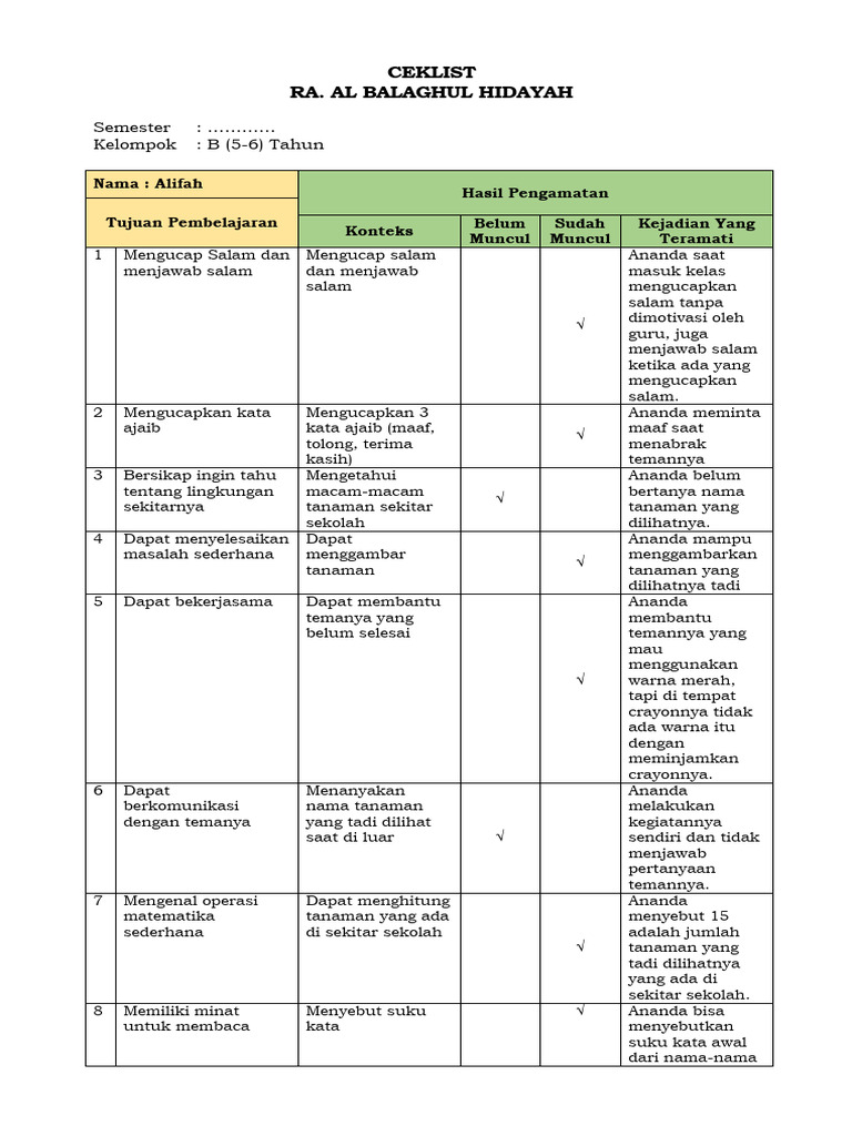 Asesmen Ceklist | PDF