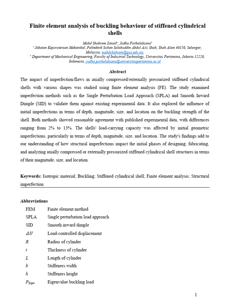 Finite Element Analysis of Buckling Behaviour of Stiffened Cylindrical ...