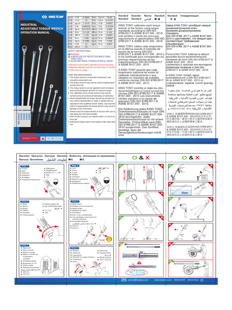 Industrial Adjustable Torque Wrench Operation Manual: Safety ...