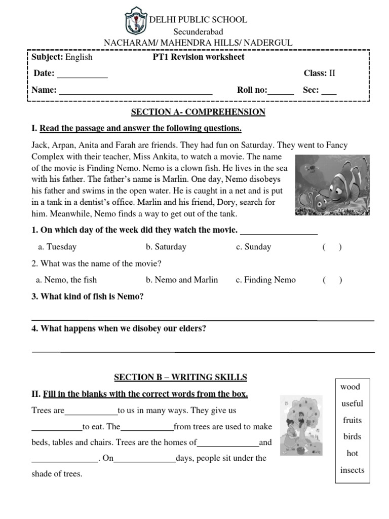 Class 2 English PT 1 Revision worksheet | PDF