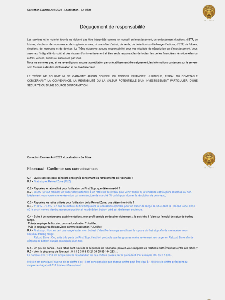 Correction Examen Avril 2021 - Le Trône | PDF | Opérateur de marché |  Moyenne mobile