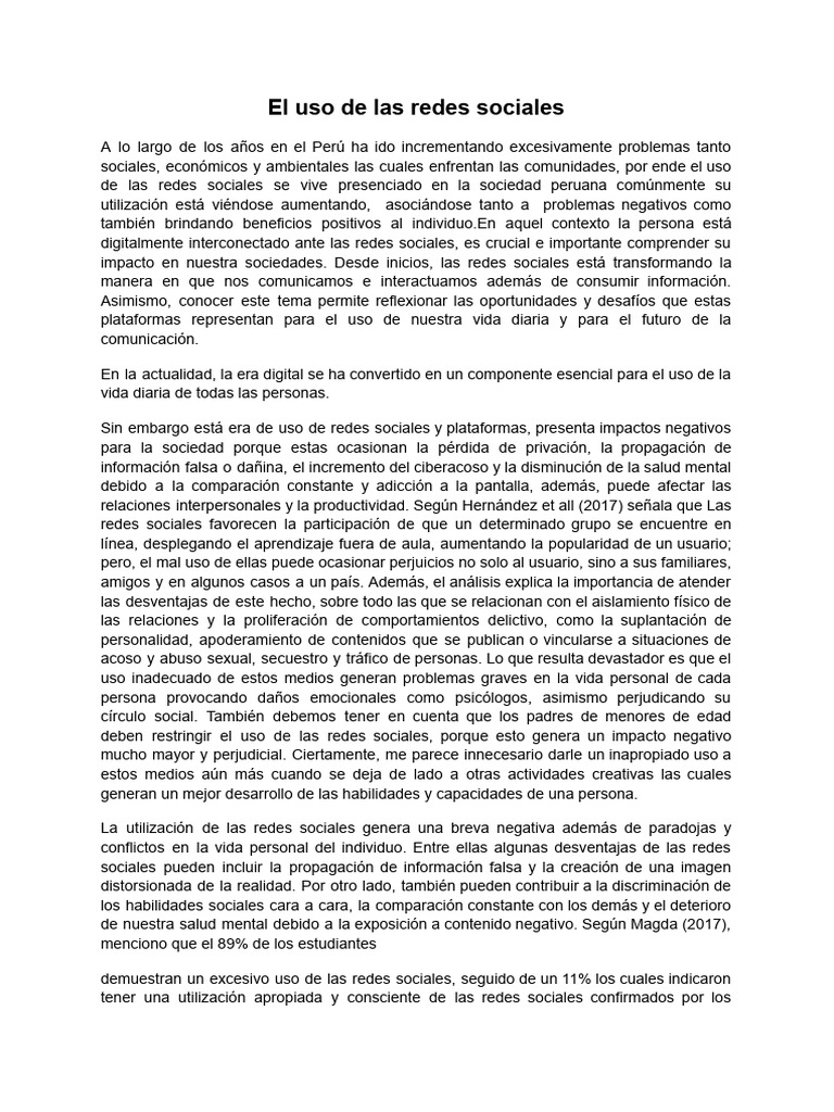 El Uso de Las Redes Sociales | PDF | Sociedad | Red social