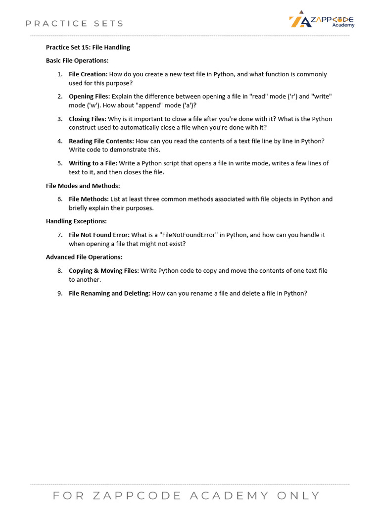 Practice Set 15 - File Handling | PDF | Career & Growth | Technology ...