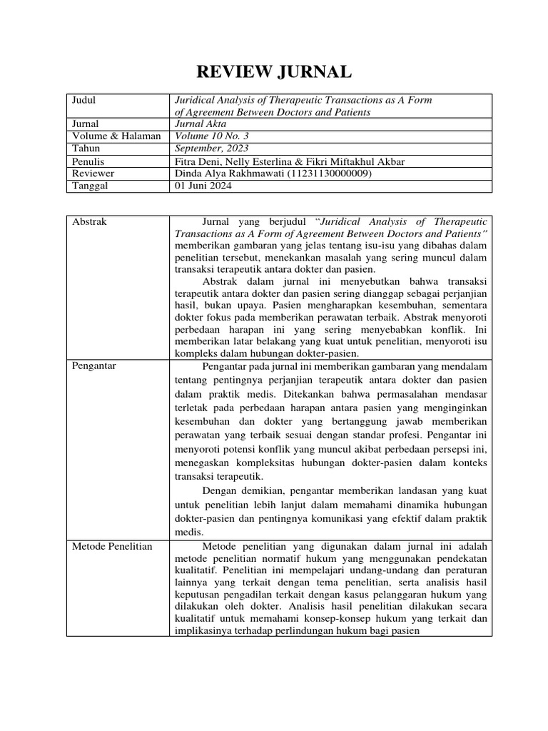 Analisis Hukum Transaksi Terapeutik | PDF