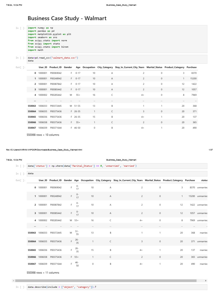 Walmart Business Case Study Analysis | PDF | Quartile | Statistics