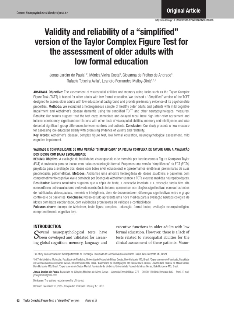 Simplified Taylor Complex Figure Test | PDF | Dementia | Neuropsychology