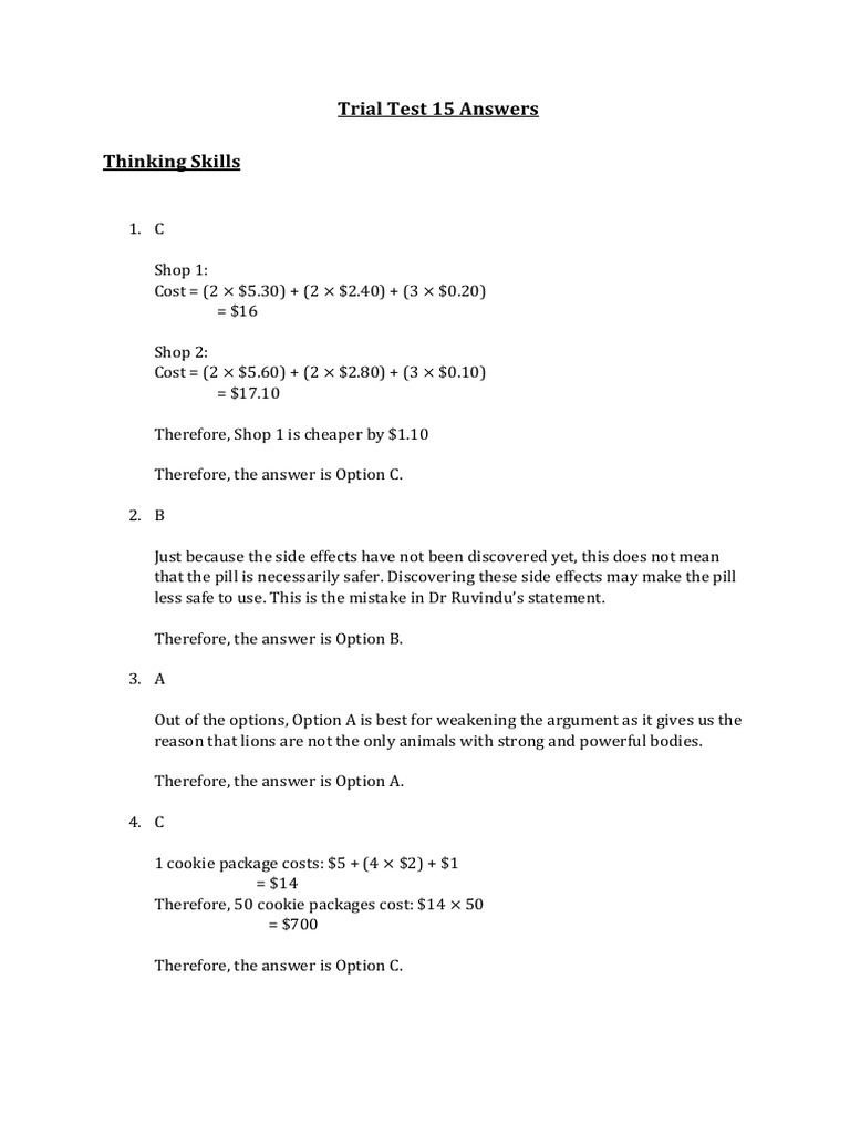 Trial Test 15 Answers and Explanations | PDF