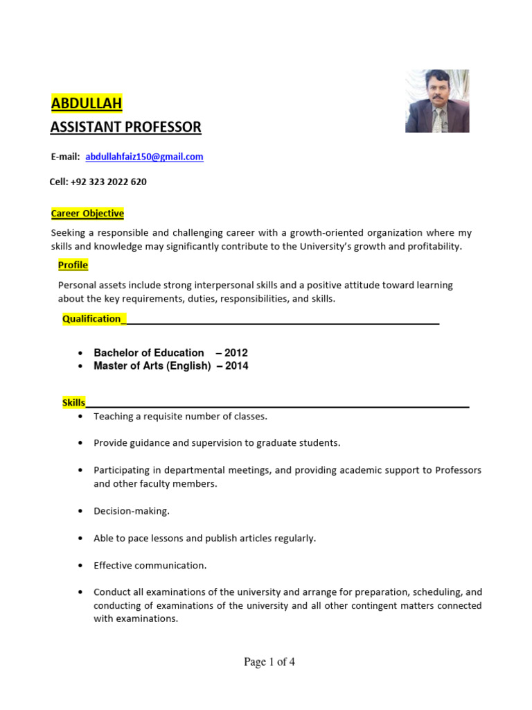 Abdullah's Academic Profile and Experience | PDF | University | Learning