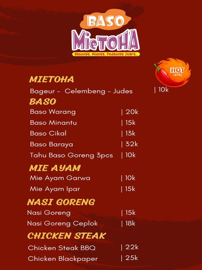 Menu Mie Ayam dan Baso Lezat | PDF | Memasak, Makanan, & Anggur