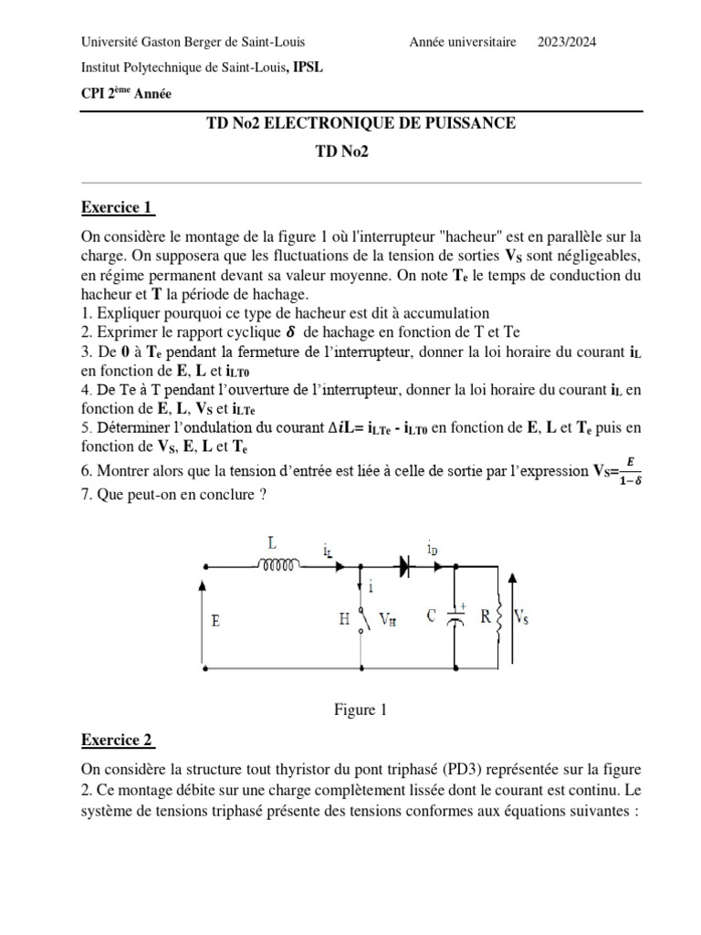 TD2 Électronique de Puissance 2023/2024 | PDF | Énergie électrique ...