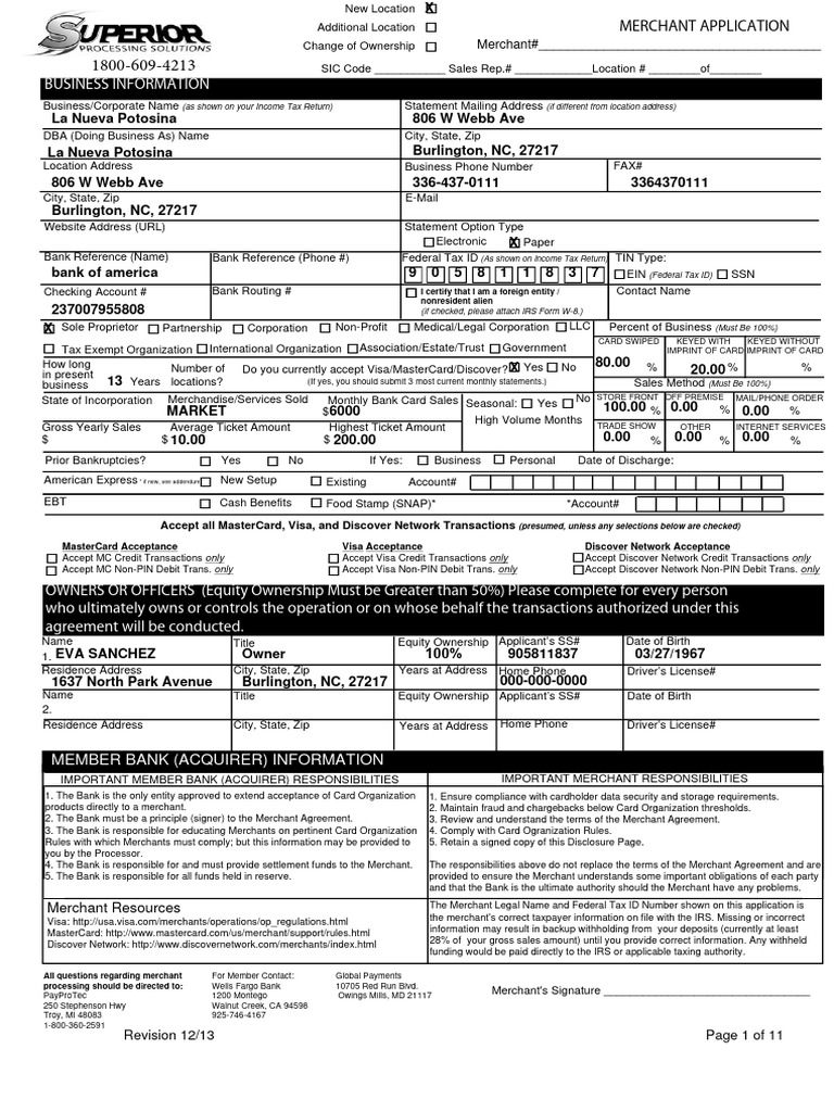 Merchant Application Form Template | PDF | Payment Card Industry Data ...