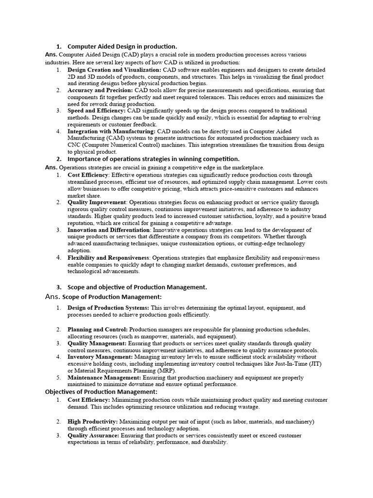 Production and Operations Management Practice Set | PDF | Product ...