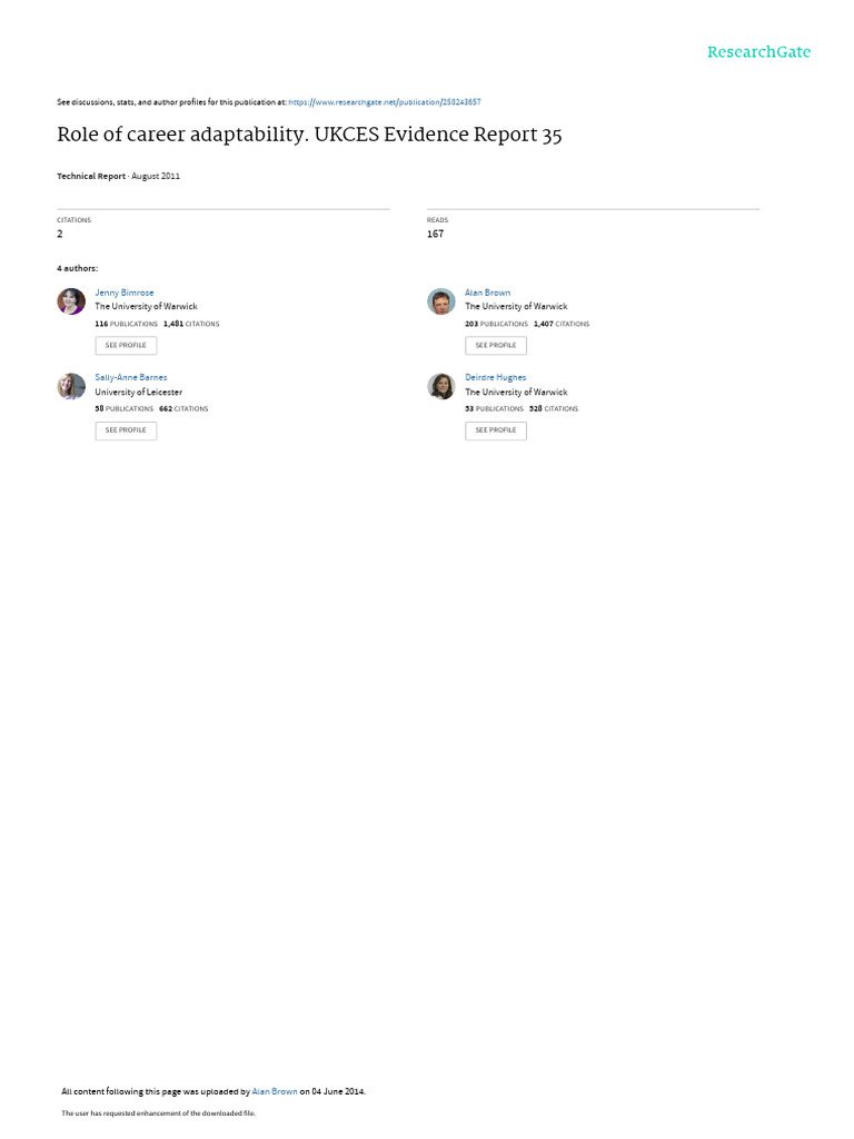 Evidence Report 35 Role Of Career Adaptability PDF Labour Economics 