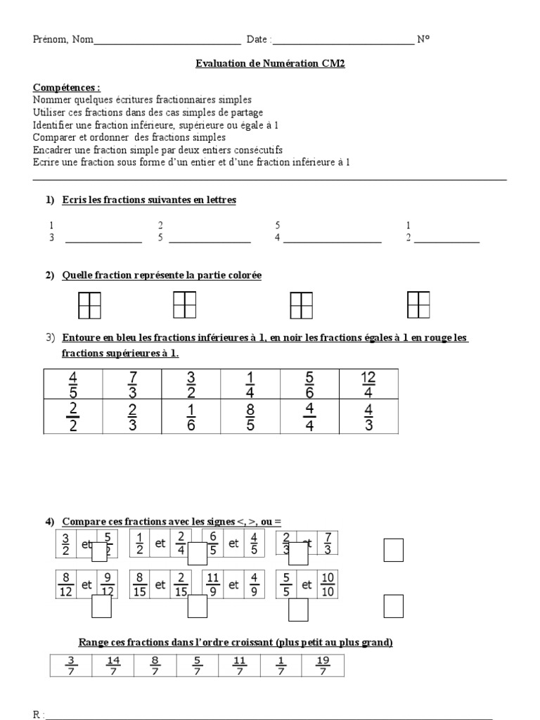 Exercices Fractions Cm2 Avec Corrigés Eval Cm2 Fractions | PDF