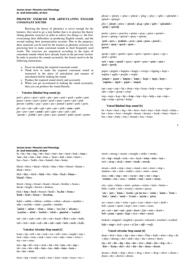 English Consonant Sounds Exercises | PDF | Phonetics | Human Voice