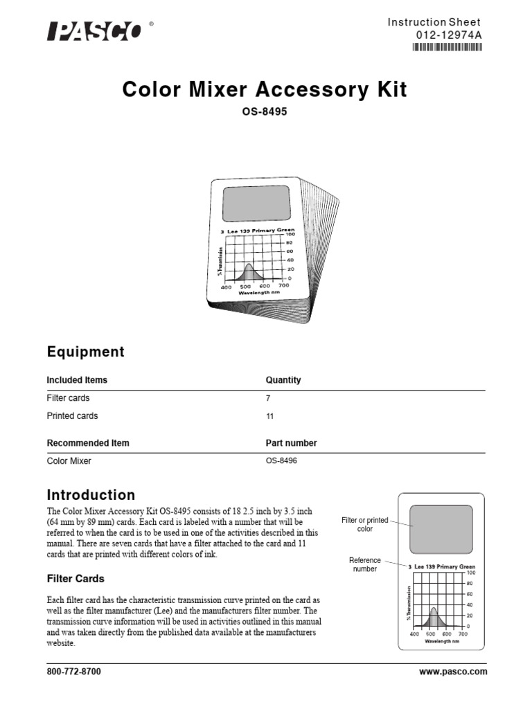 Color Mixer Accessory Kit Manual OS 8495 | PDF | Color | Optical Filter