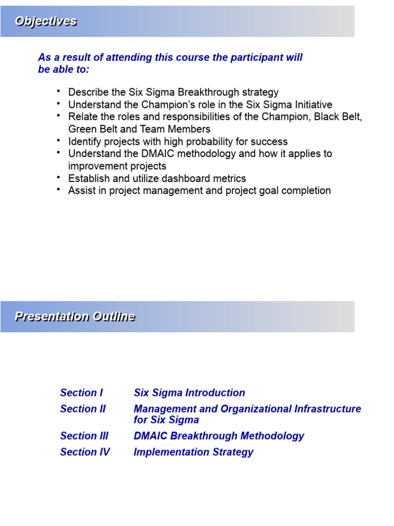 Six Sigma Training Course Objectives | PDF | Six Sigma | Performance ...