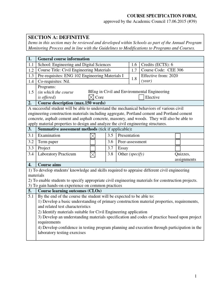 Civil Engineering Materials Course Overview | PDF | Concrete | Engineering
