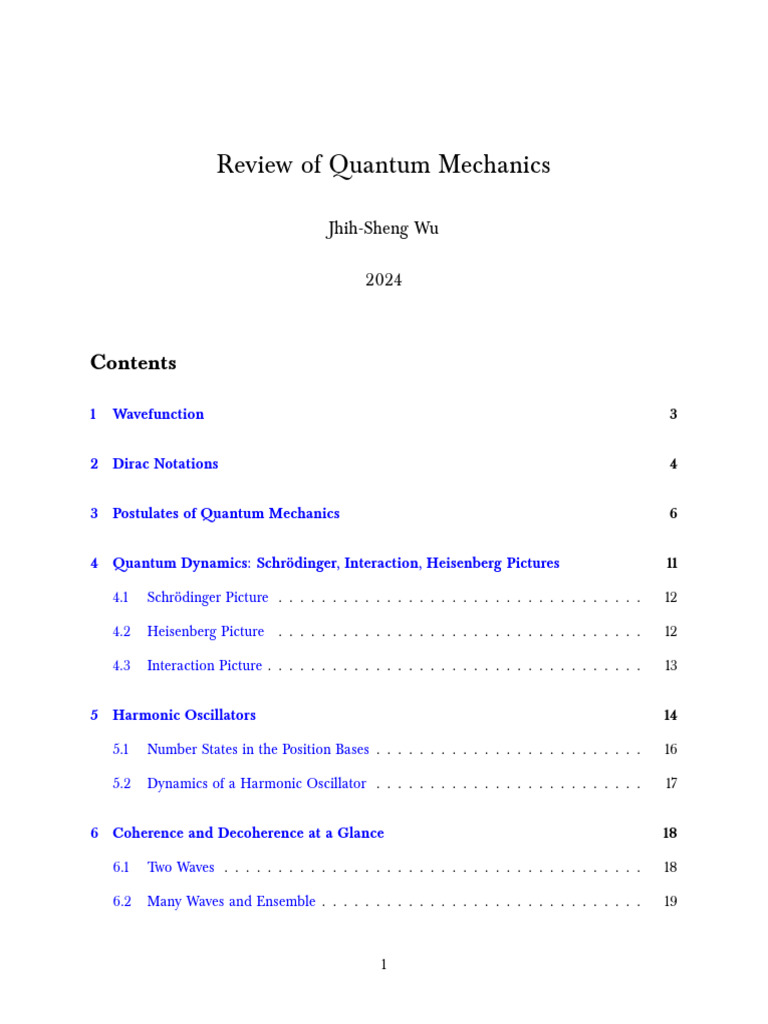 QO Note 1 Review QM | PDF | Hamiltonian (Quantum Mechanics ...