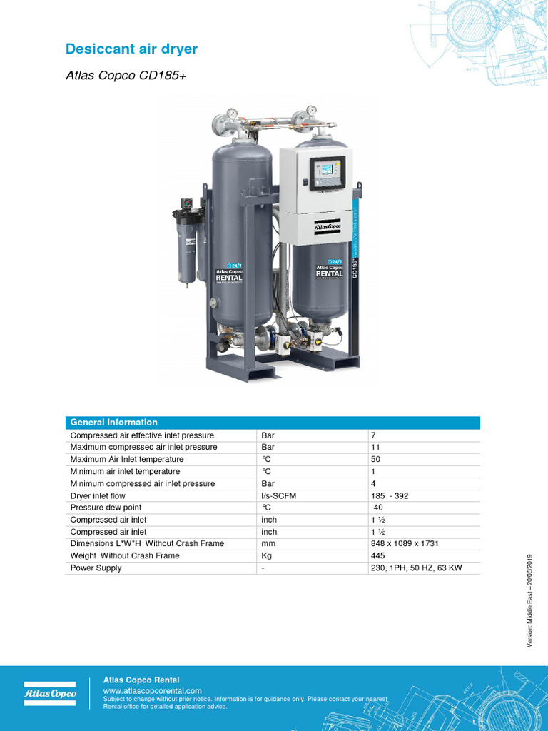 Atlas Copco CD185+ Desiccant Dryer Info | PDF