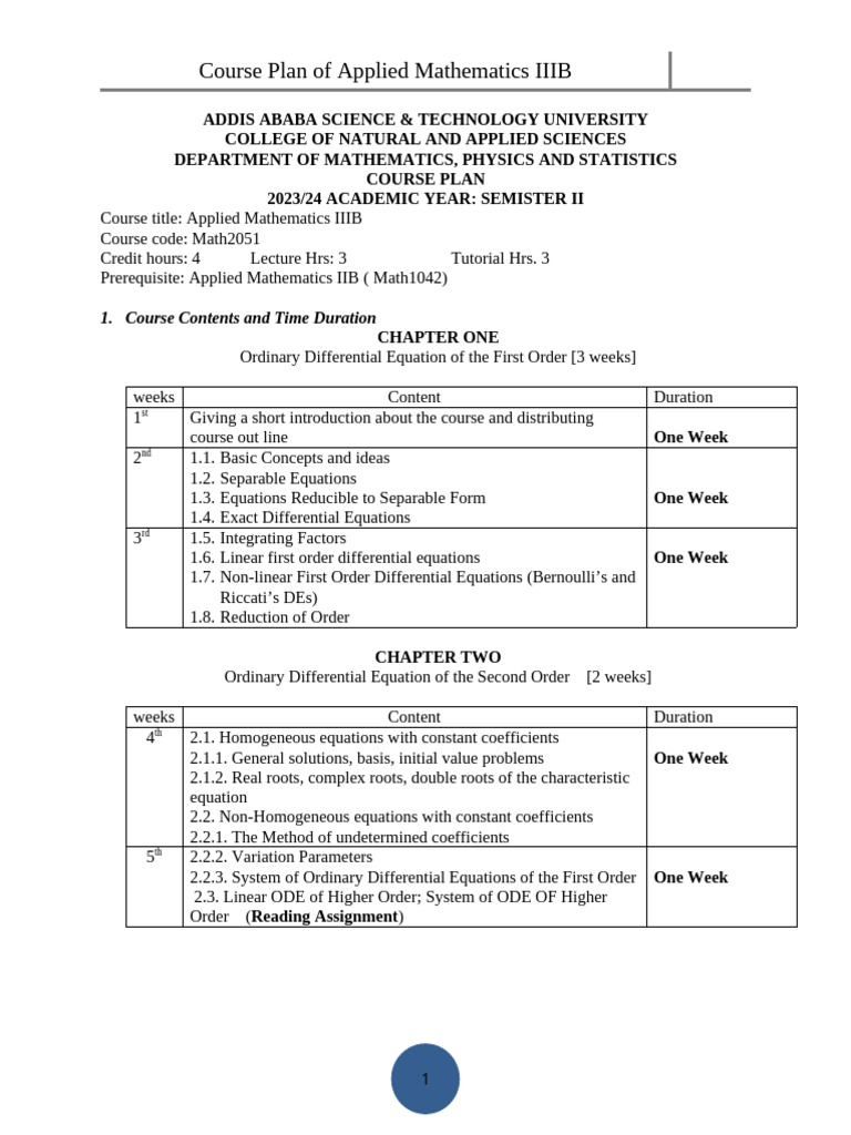 Applied Mathematics Iii Course Plan Download Free Pdf Ordinary