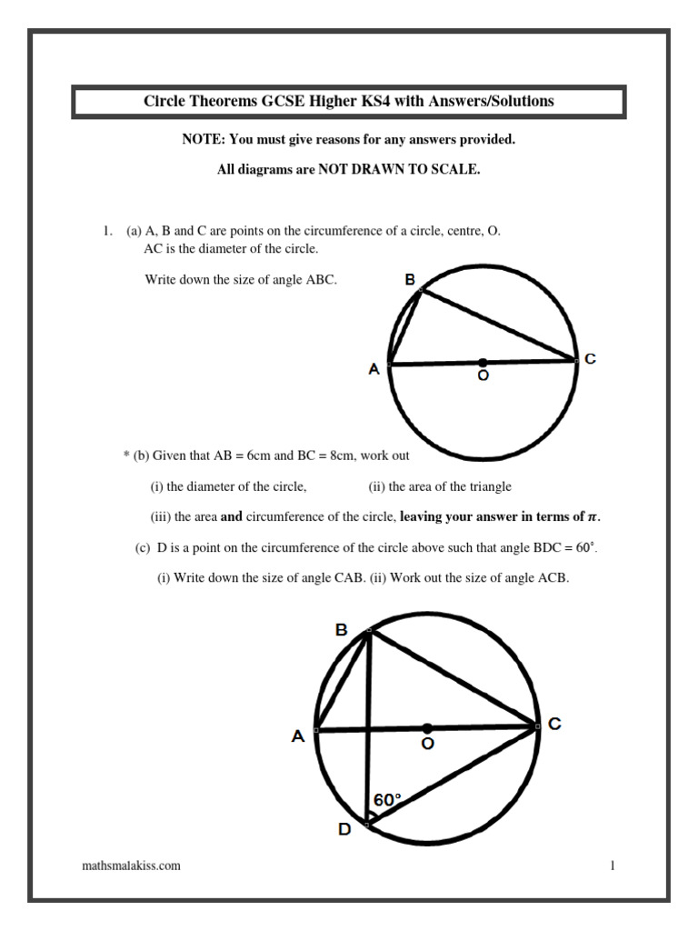 Circle Theorems Gcse Higher With Answers Mathsmala 240205 105954 | PDF ...