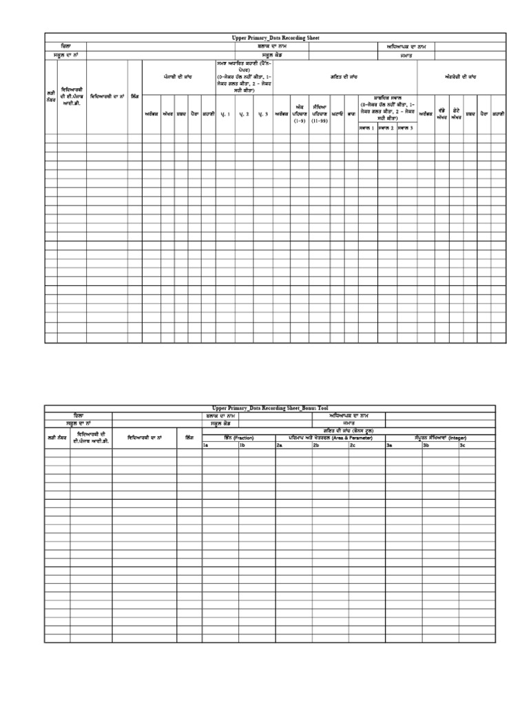 Upper Primary - Data Recording Sheet | PDF