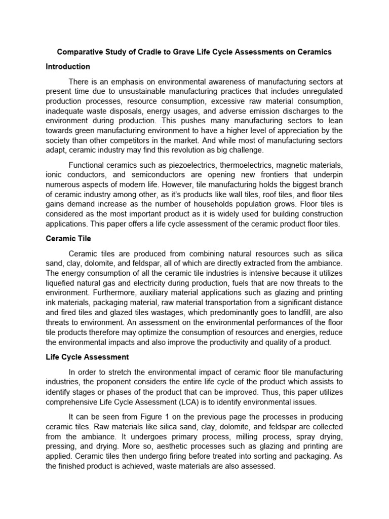 Comparative Study of Cradle To Grave Life Cycle Assessments On Ceramics ...