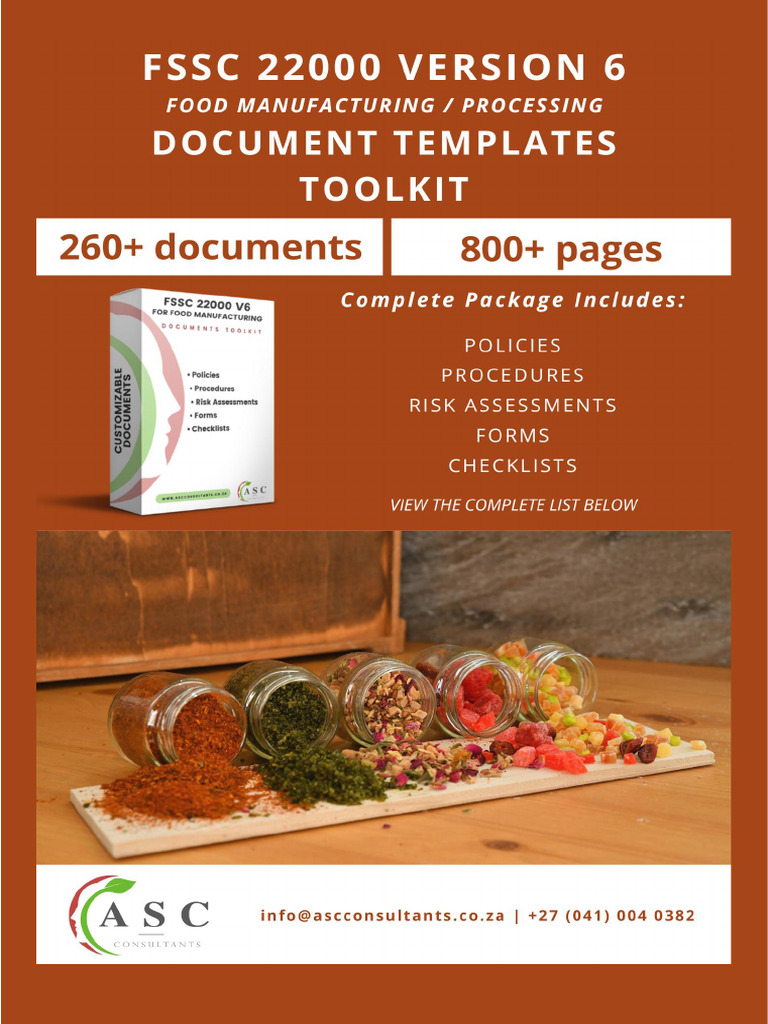 ISO 22000 Food Safety Toolkit | PDF | Food Safety | Warehouse